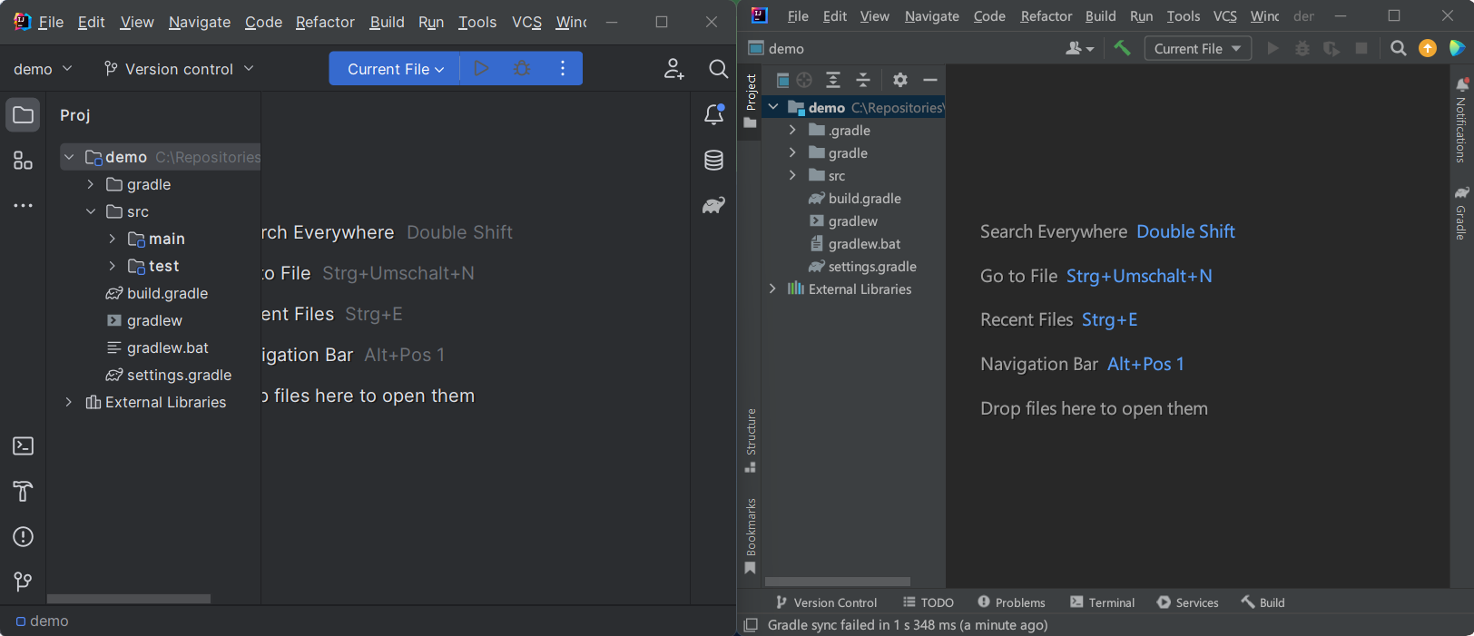 Vergleich IntelliJ Interface