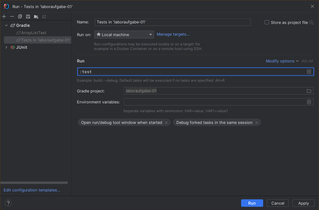 JUnit Test Konfiguration